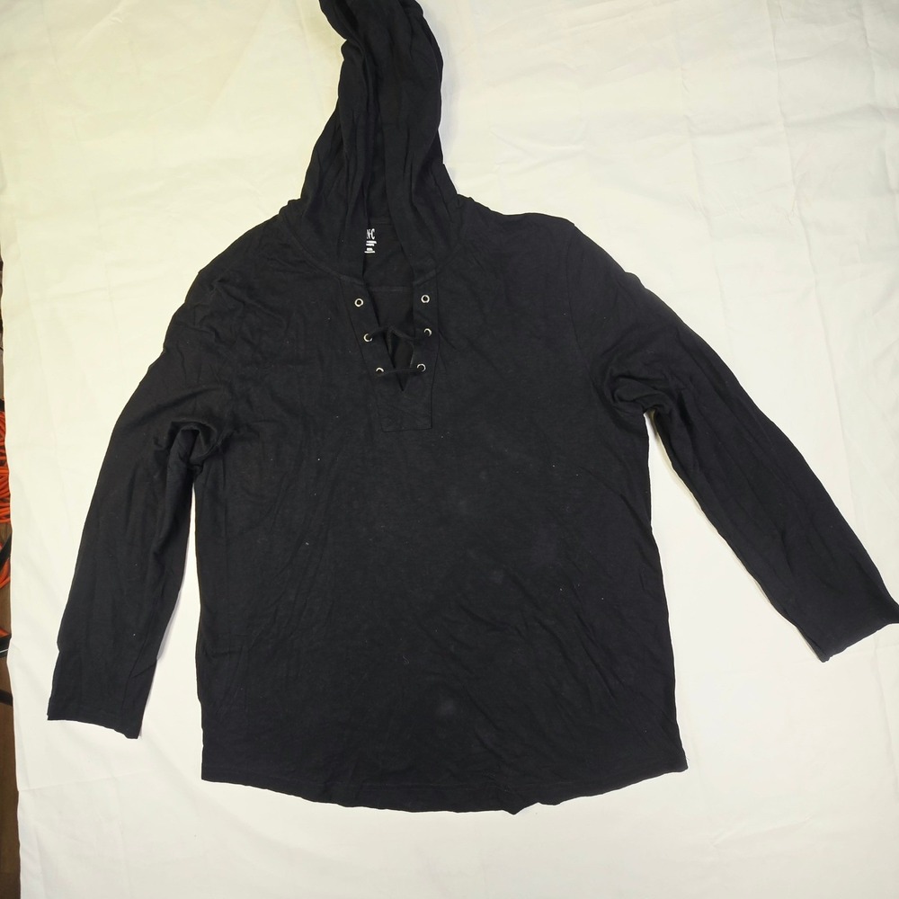 INC International Concepts Lace Up Hoodie Men's Size XXL Black Long Sleeve Shirt